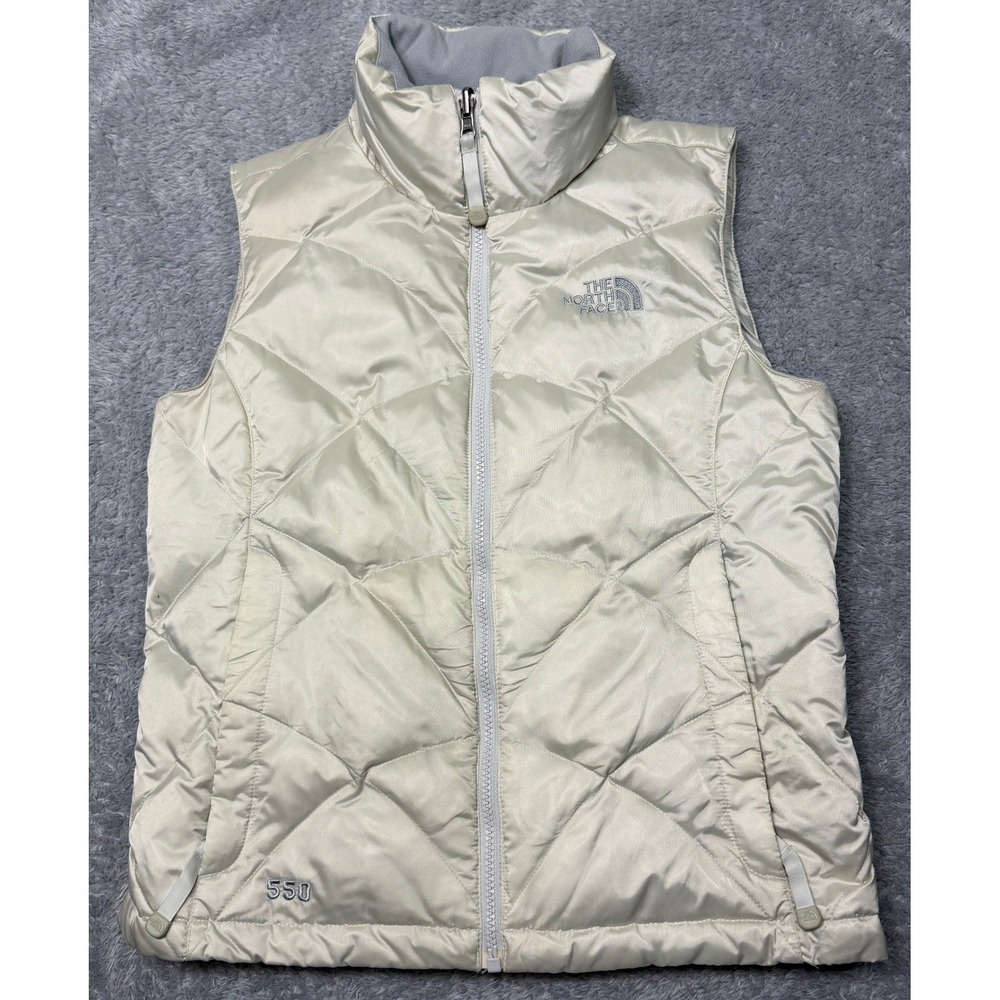 North Face Vest Womens XS Cream 550 Down Insulated Outdoor Hiking Gilet